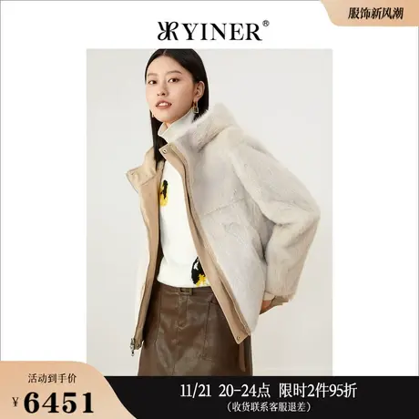 YINER音儿线上专选女装冬季短款两面穿保暖连帽水貂毛皮草尼克服商品大图