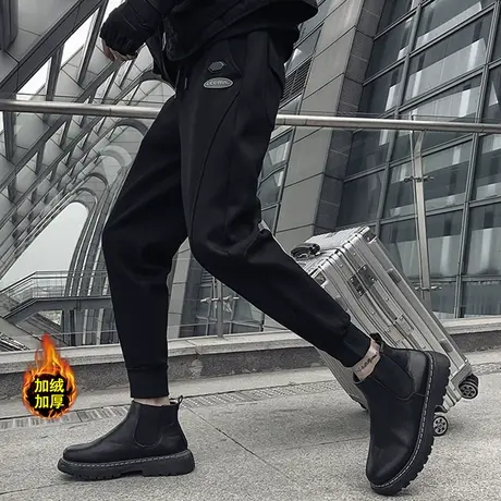 2024新款休闲裤子男冬装痞帅气加绒加厚运动裤时尚卫裤潮牌束脚裤图片