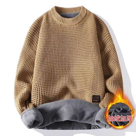 新款毛衣男士打底衫冬季圆领毛衫加绒潮流保暖上衣服男装加厚线衣商品大图