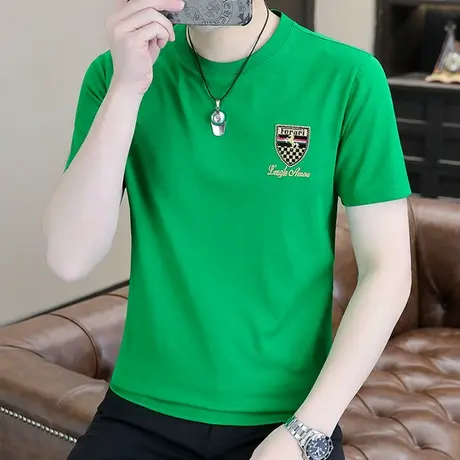 男士短袖T恤2023夏季高端潮流百搭圆领纯棉休闲刺绣修身打底衫男t商品大图