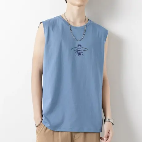 纯棉背心男潮夏季外穿宽松运动坎肩篮球健身跨栏全棉宽肩无袖t恤商品大图