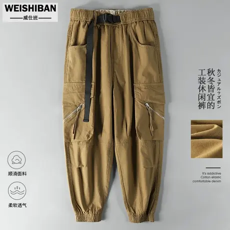 美式休闲复古工装裤男款春秋ins高街潮牌高级感裤子多袋束脚长裤商品大图