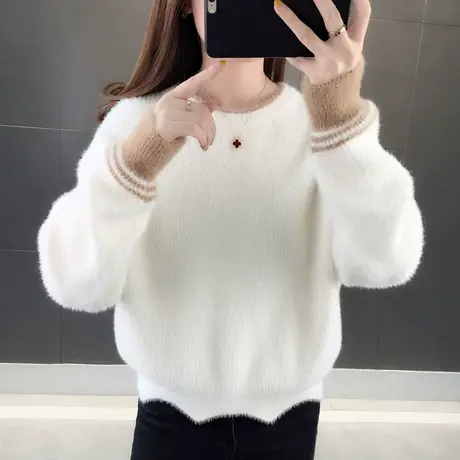 毛衣女宽松外穿套头短款仿水貂绒冬加厚新款2021年爆款洋气打底衫商品大图