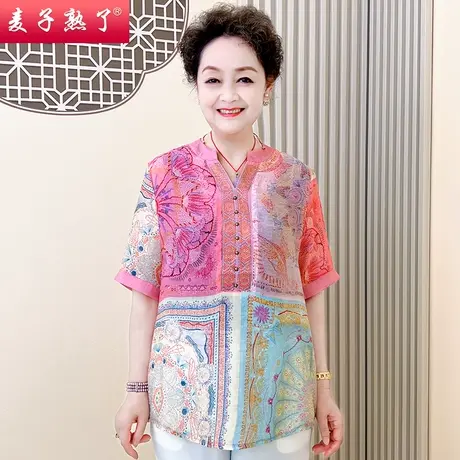 妈妈夏装洋气短袖T恤中年女士50岁时尚宽松小衫上衣服中老年女装图片