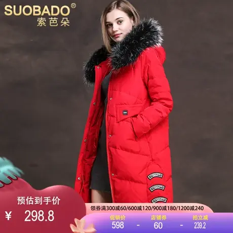 2023冬新款宽松真毛领羽绒服貉子毛领连帽中长款白鸭绒时尚外套女图片