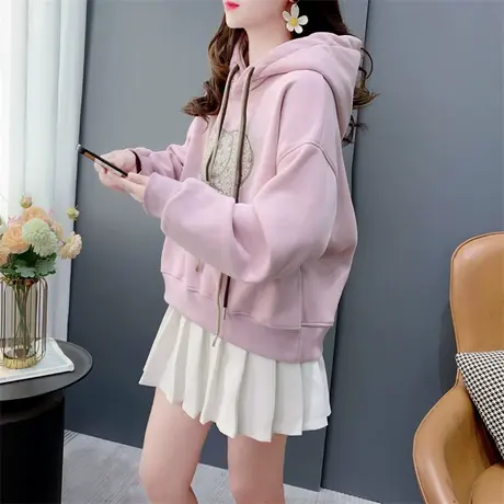 洋气减龄加绒加厚连帽卫衣女2023新款秋冬宽松高级感爆款上衣外套商品大图