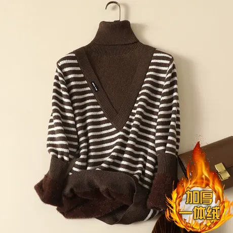 高领加绒毛衣女加厚一体绒宽松外穿秋冬2023年新款保暖针织打底衫商品大图