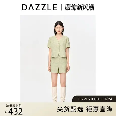 DAZZLE地素奥莱 春季法式气质绿色小香风花呢休闲短裤女图片