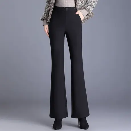 黑色加绒微喇裤女高腰通勤显瘦长裤子2023秋冬新款休闲职业喇叭裤商品大图