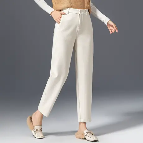 白色毛呢裤子女秋冬2024新款冬季妈妈女裤宽松休闲九分萝卜哈伦裤商品大图