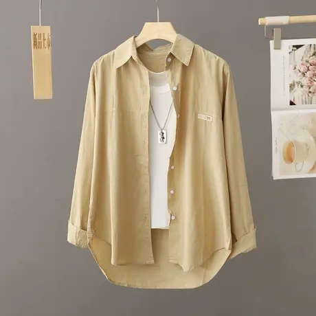 中长款休闲衬衫女长袖春秋季2024新款百搭衬衣外套设计感小众上衣商品大图