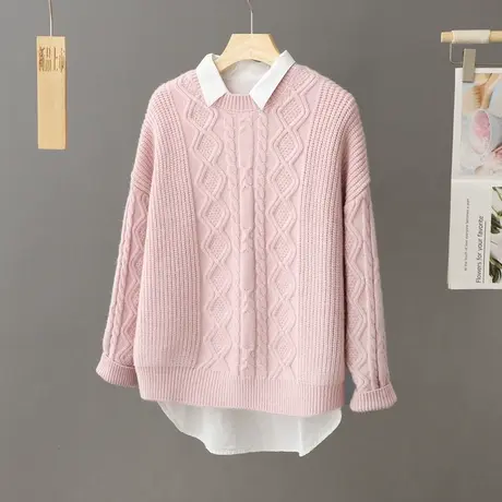 菱格毛衣女秋冬新款软糥百搭纯色慵懒风外穿针织衫圆领内搭上衣潮图片