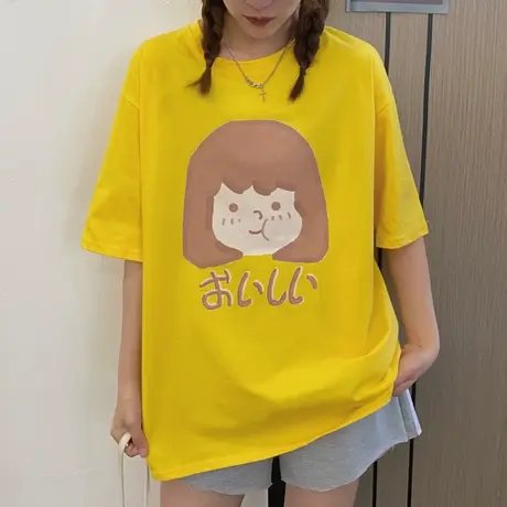 原宿风短袖t恤女设计感小众宽松韩版纯棉半袖chic港味上衣服ins潮商品大图