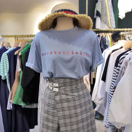 短袖2021年新款女夏季宽松韩版百搭字母印花半袖t恤港风超火上衣商品大图