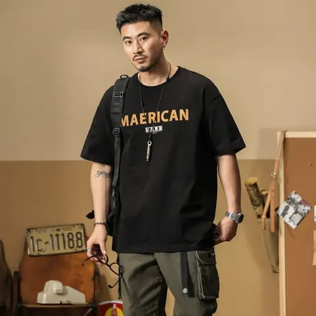 时尚潮流印花夏季薄款美式T恤情侣复古港风ins国潮百搭国风男装商品大图