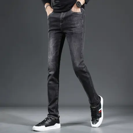 秋季牛仔裤男新款黑灰色潮牌高端修身小脚男士休闲弹力春秋裤子男图片