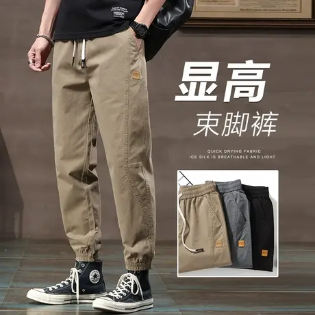 纯棉卡其色阿美咔叽工装休闲裤男士夏季薄款九分束腿粗美式男裤子商品大图