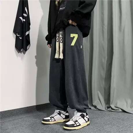 美式高街裤子男秋季潮牌宽松束脚运动卫裤男裤春秋款灯芯绒休闲裤商品大图