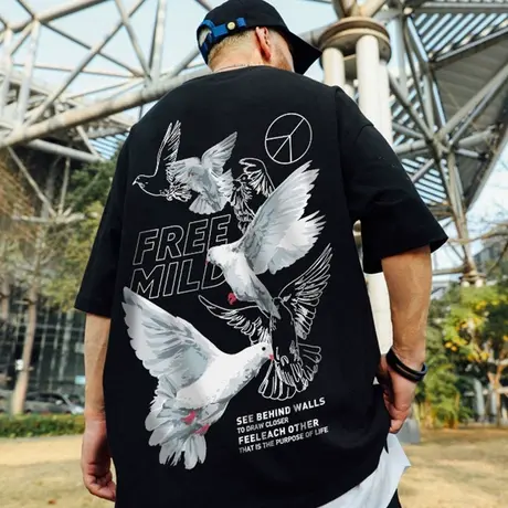 欧美高街oversize半袖加肥加大码短袖男胖子潮牌宽松国潮T恤潮流商品大图