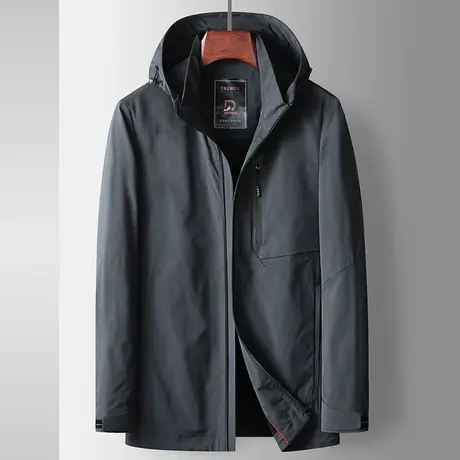 男士夹克春季新款连帽上衣服韩版潮流中长款百搭风衣夹克衫外套男商品大图