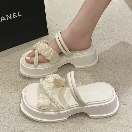 网红拖鞋外穿ins潮2023年夏季新款珍珠仙女风两穿厚底小香风凉鞋图片