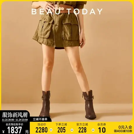 BeauToday高跟短靴女2024新款秋季英伦风小皮靴女中筒西部牛仔靴图片