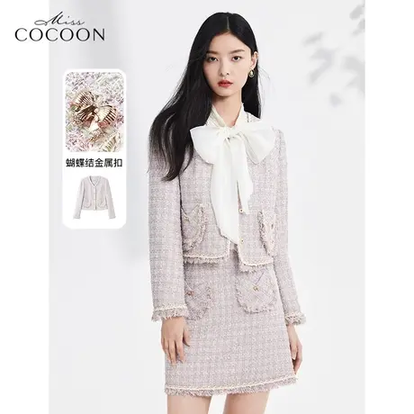 miss COCOON小香风套装2023秋装新款女装粗花呢名媛短外套+半身裙商品大图