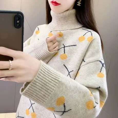 高领毛衣女款2023新款秋冬内搭上衣宽松外穿加厚翻领针织衫打底衫图片