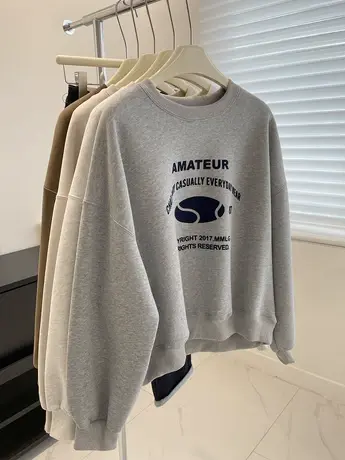 美式复古圆领加绒卫衣女！秋冬百搭显瘦短款小个子套头休闲上衣潮商品大图