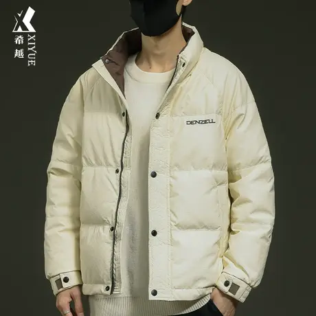 希越冬季PU皮立领羽绒服男2023保暖厚款面包棉服宽松大码男士外套商品大图