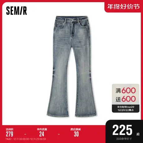 [商场同款]森马牛仔裤女做旧长裤街头复古2023冬季新款喇叭裤港风商品大图