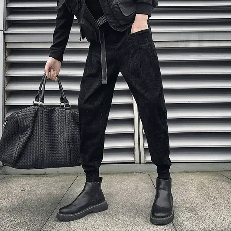 秋季男士休闲裤小脚裤哈伦裤灯芯绒裤子工装潮牌潮流束脚运动卫裤商品大图