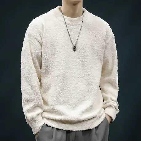 秋冬款男装内搭保暖情侣圆领毛衣2024新款冬季男生针织打底衫上衣图片