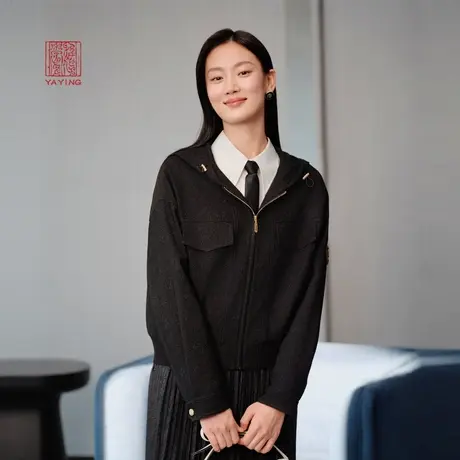 EP雅莹高端系列 桑蚕丝醋酸暗纹肌理提花连帽外套 2024新款1228A图片