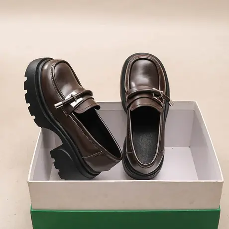 增高厚底乐福鞋女款春季2024新款英伦风小皮鞋子女鞋一脚蹬jk单鞋商品大图