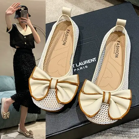 女鞋新款2024春夏新款豆豆鞋镂空透气网鞋软底单鞋女平底凉鞋女款商品大图