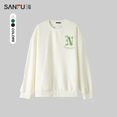 三福2024春季男士美式立体字母卫衣 街头潮流圆领上衣男482236商品大图