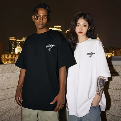 美式高街情侣短袖字母oversizeT恤男2023新款潮牌潮流宽松男夏季商品大图