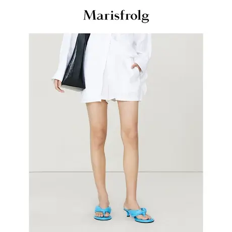 【商场同款】玛丝菲尔2023年夏季新款白色亚麻肌理感休闲短裤女图片