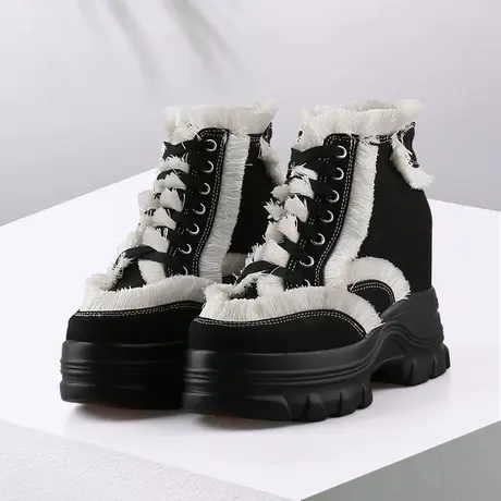 秋冬新款内增高女鞋10厘米高帮乞丐鞋休闲大棉鞋加绒防水厚底短靴商品大图