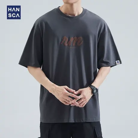 hansca 美式重磅复古潮牌短袖T恤男夏季纯棉慵懒风休闲印花上衣服商品大图