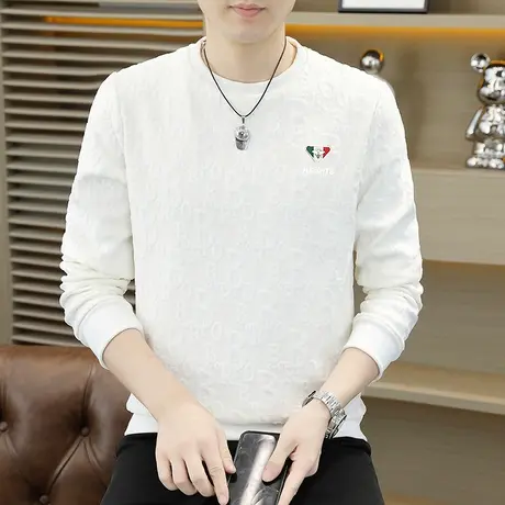 2023秋冬新款男士卫衣加绒加厚打底小衫宽松长袖T恤衫秋装上衣服图片