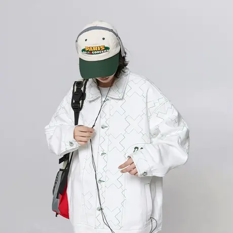 设计感街头潮牌白色外套女春秋2024年新款复古宽松情侣装夹克上衣图片
