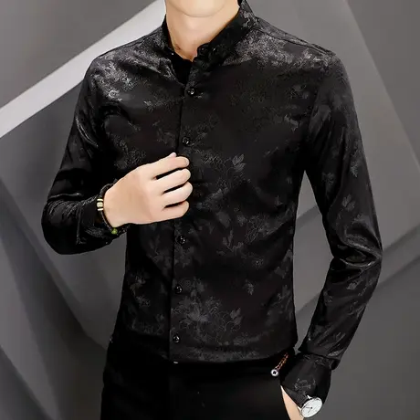 男士秋季潮牌长袖衬衫发型师高级感暗花衬衣个性ins男装夜场上衣商品大图