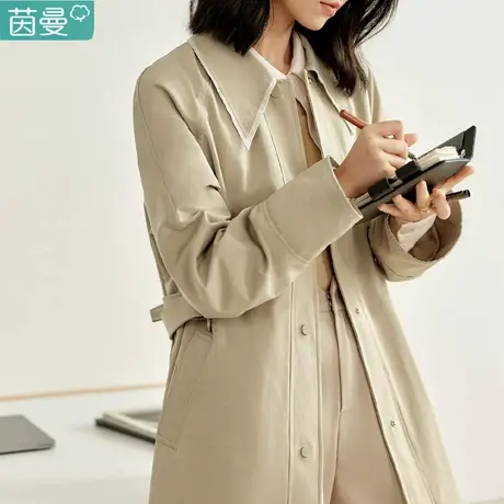 茵曼法式通勤长款风衣外套女2024年春季新款休闲过膝小个子大衣图片