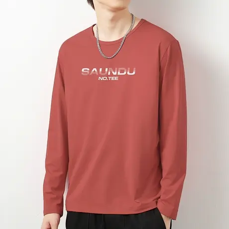 莫代尔棉长袖t恤男装秋季潮流字母印花圆领上衣服内搭打底衫秋衣商品大图