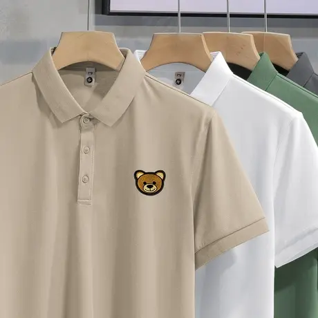 翻领t恤男士短袖小熊polo衫潮牌保罗珠地冰丝凉感半袖有领上衣服商品大图
