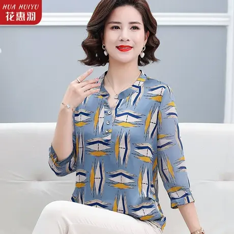 妈妈洋气时尚七分袖雪纺衫女夏季2023新款中老年时尚小衫夏装上衣商品大图
