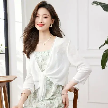 时尚气质遮阳外套2023年夏季新款淑女温柔甜美修身显瘦通勤上衣商品大图