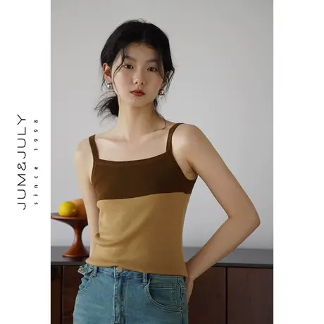 嘉茱莉2023秋季新款工字型吊带背心女撞色针织吊带内搭上衣小个子图片